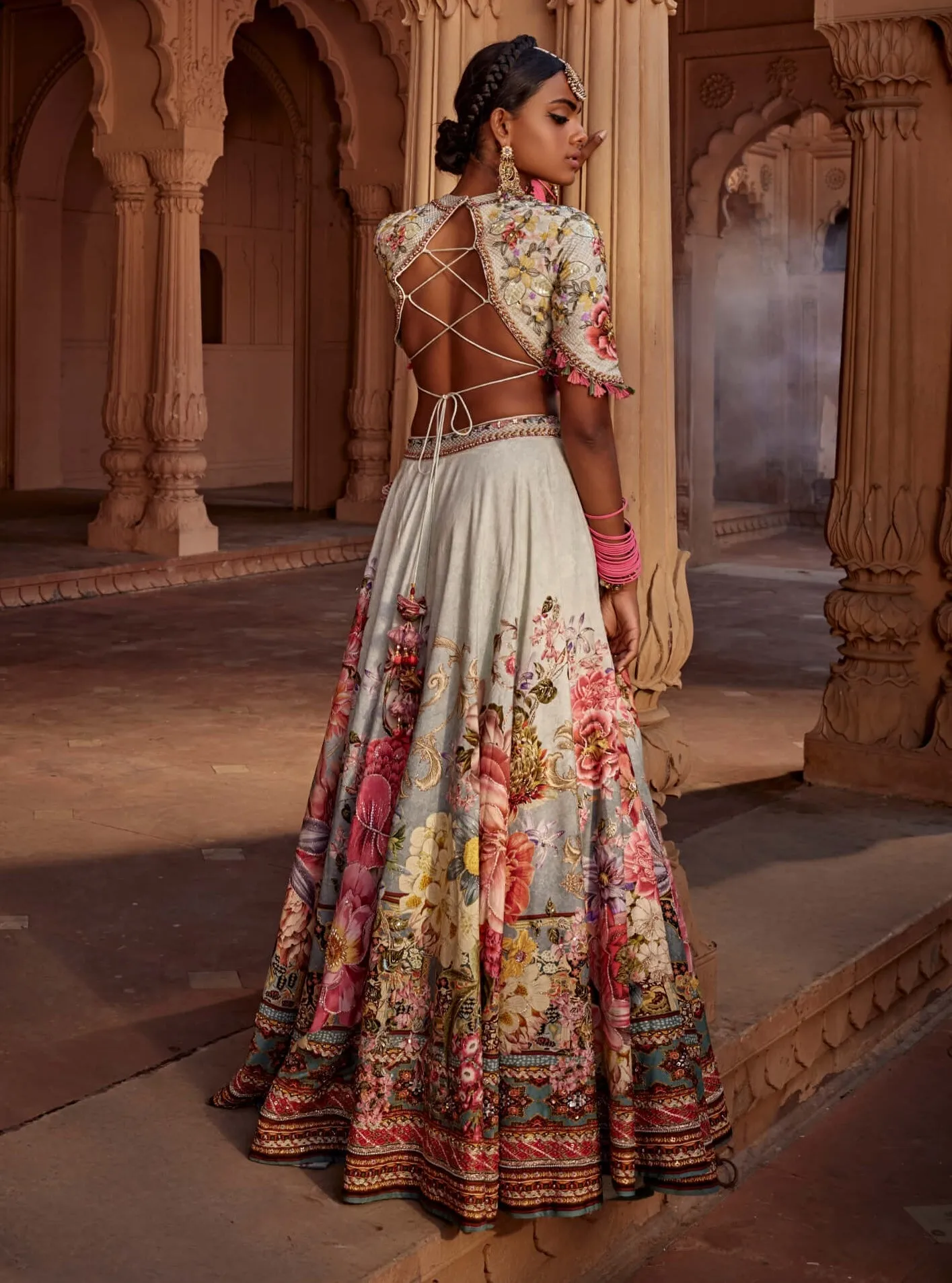 Manya aqua floral lehenga set