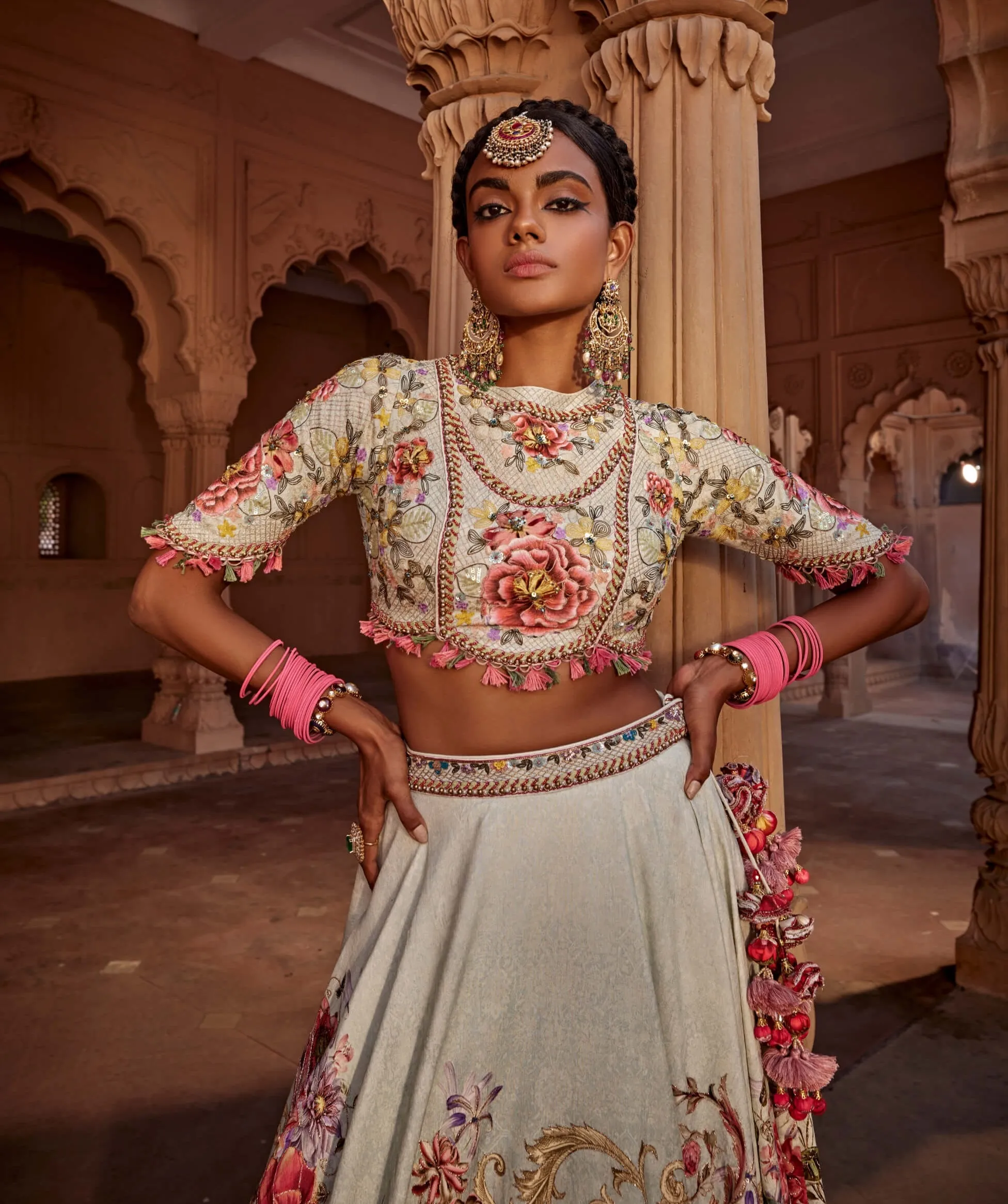 Manya aqua floral lehenga set
