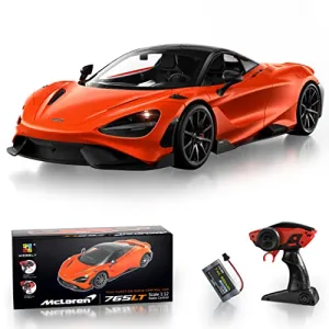 MIEBELY McLaren 765LT RC Car, 1/12 Scale Genuine McLaren Remote Control Car – 2.4GHz McLaren Toy Car with Detachable Steering Ring – Max Speed 12km/h – Realistic Design with Functional Lights (Orange)