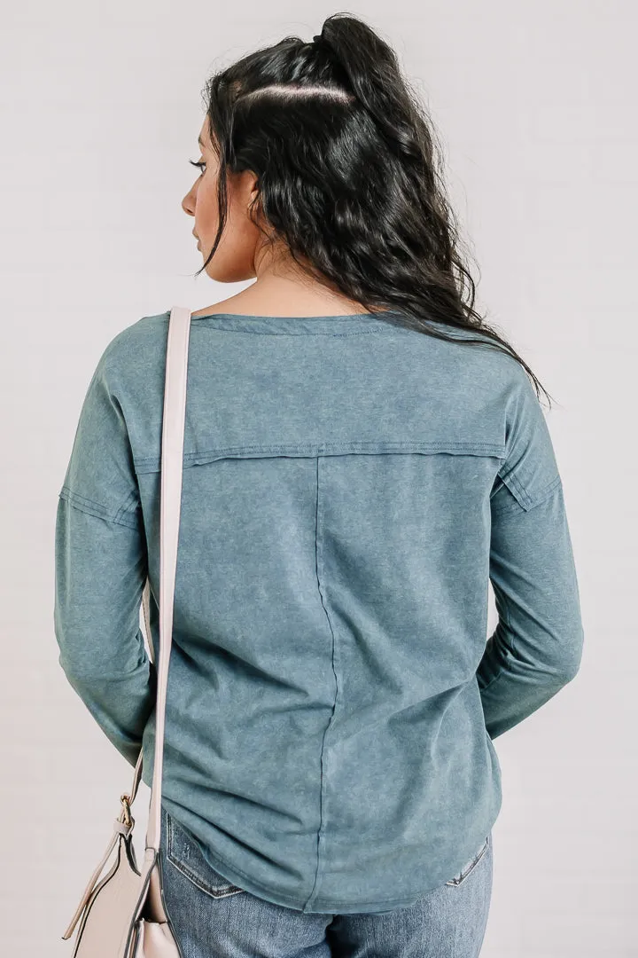 Mineral Wash Comfy Knit Top | Denim