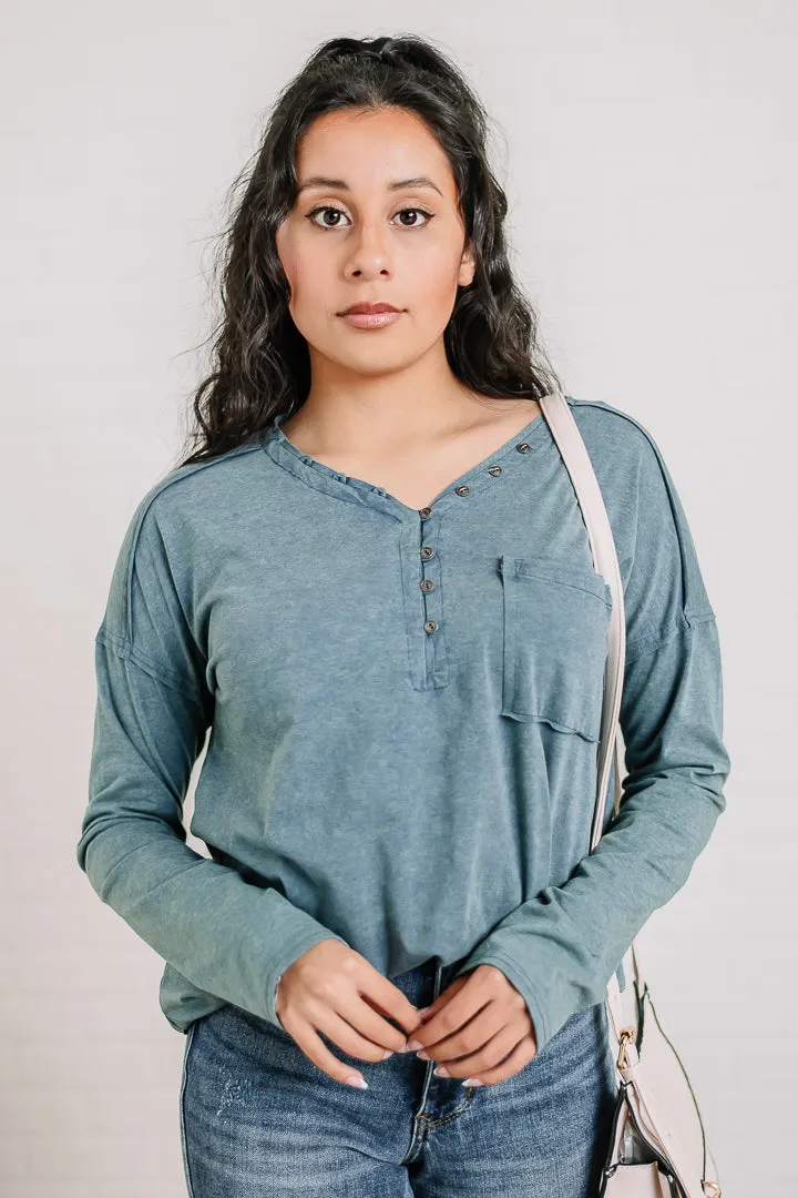 Mineral Wash Comfy Knit Top | Denim