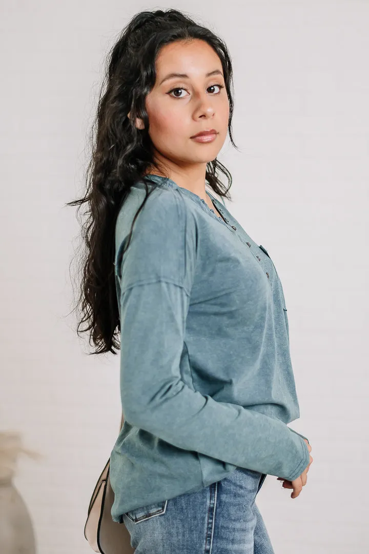 Mineral Wash Comfy Knit Top | Denim