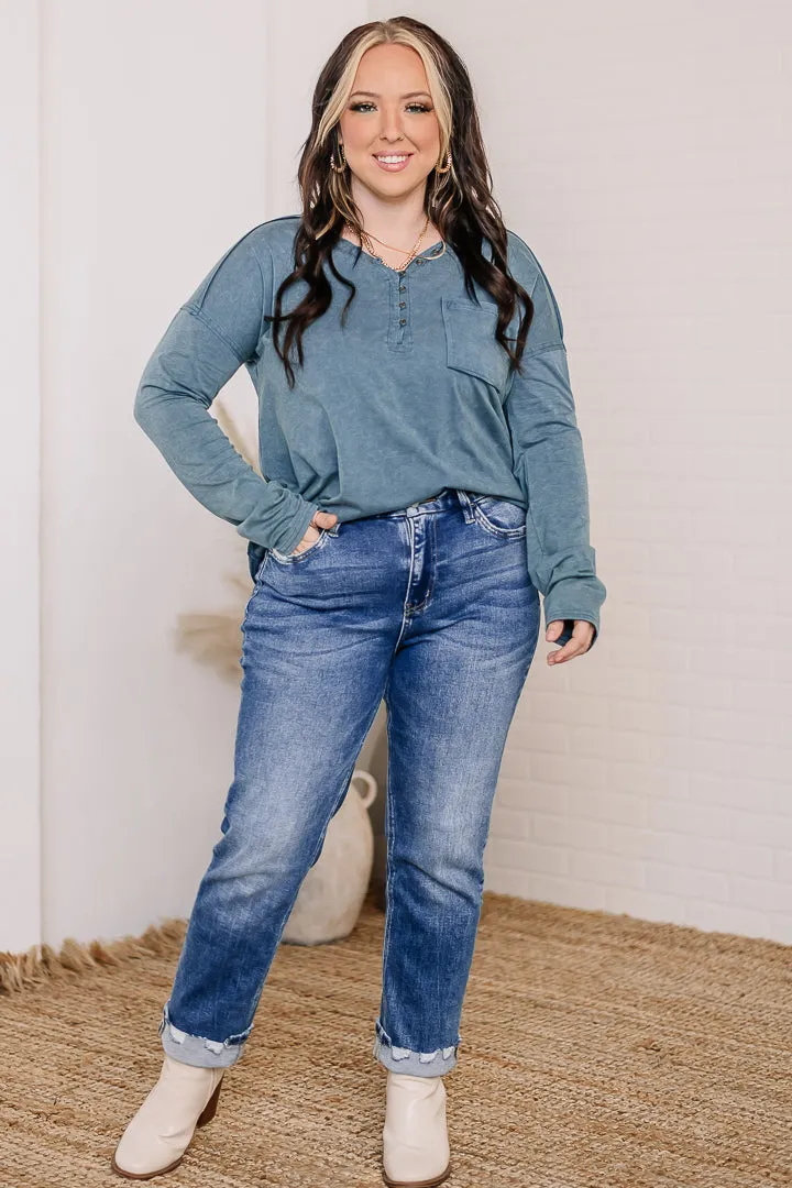 Mineral Wash Comfy Knit Top | Denim