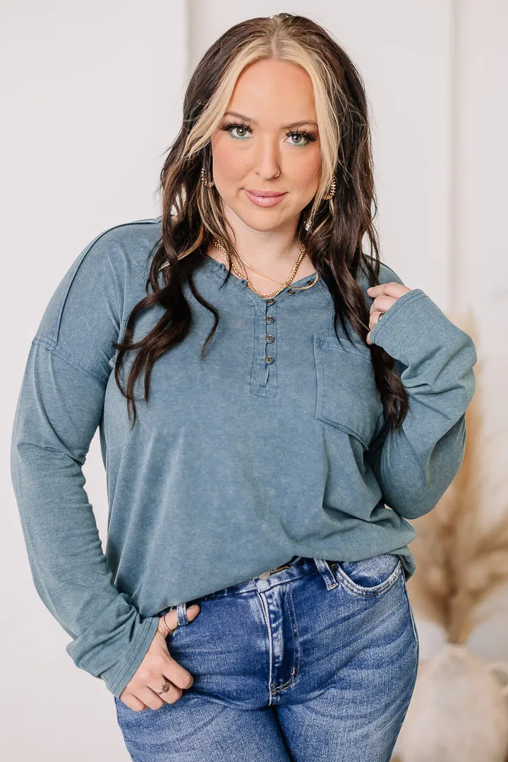 Mineral Wash Comfy Knit Top | Denim