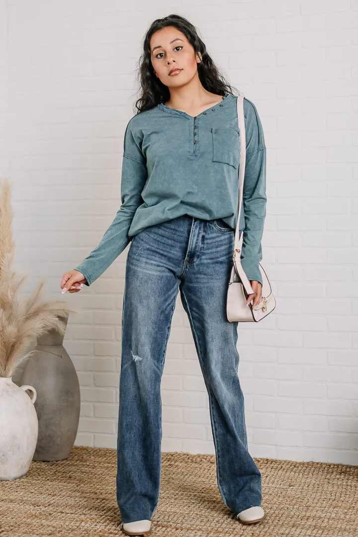 Mineral Wash Comfy Knit Top | Denim