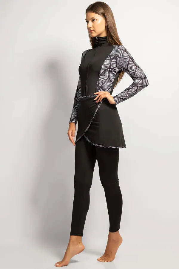 MINERVA SECRETS 4PACK FULL BODY BURKINI ONE PIECE SWIMSUIT WITH BEACH SKIRT AND PANTS AND SWIM CAP