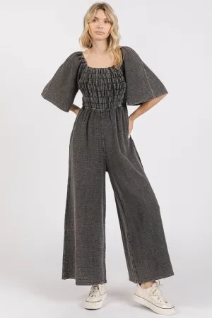 Mittoshop Mineral Wash Gauze Ruched Wide Leg Jumpsuit