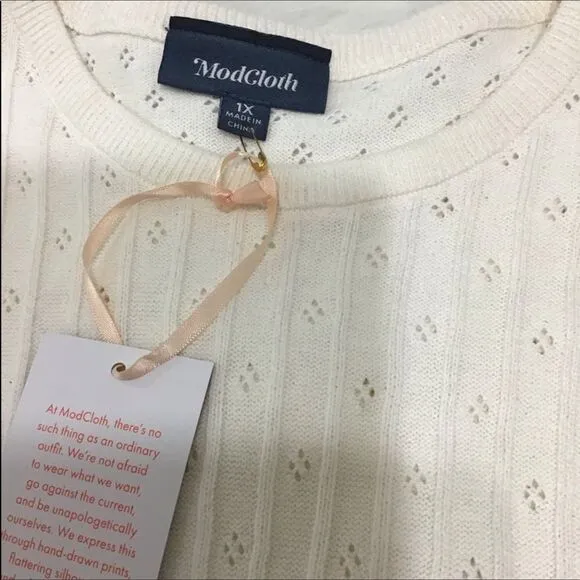 ModCloth White Cable Knit My Treat Neutral Pullover Sweater Sizes 1X New