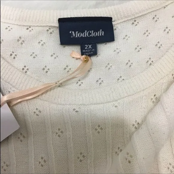 ModCloth White Cable Knit My Treat Neutral Pullover Sweater Sizes 1X New