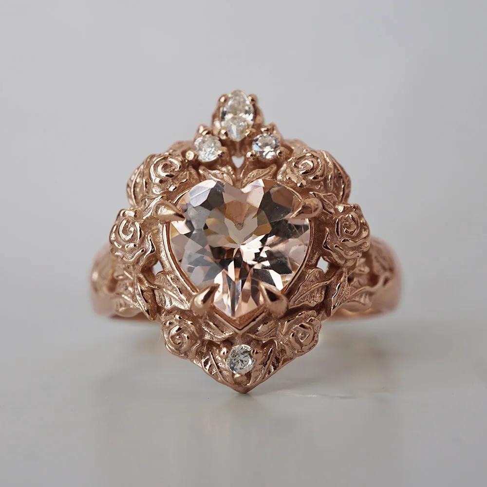 Morganite Heart Rosy Diamond Ring in 14K and 18K Gold