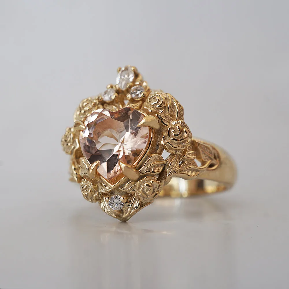 Morganite Heart Rosy Diamond Ring in 14K and 18K Gold