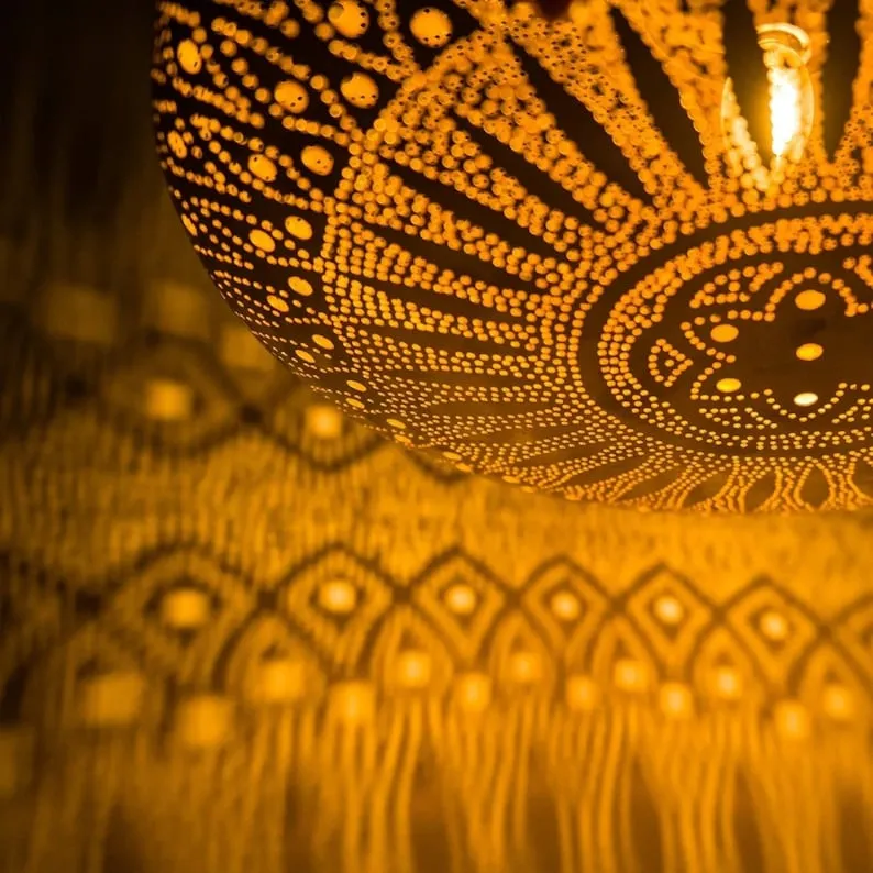 Moroccan Hanging Chandelier - Brass Pendant Light, Moroccan Light Fixtures, Moroccan Lantern