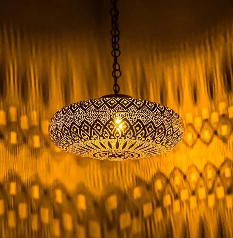 Moroccan Hanging Chandelier - Brass Pendant Light, Moroccan Light Fixtures, Moroccan Lantern
