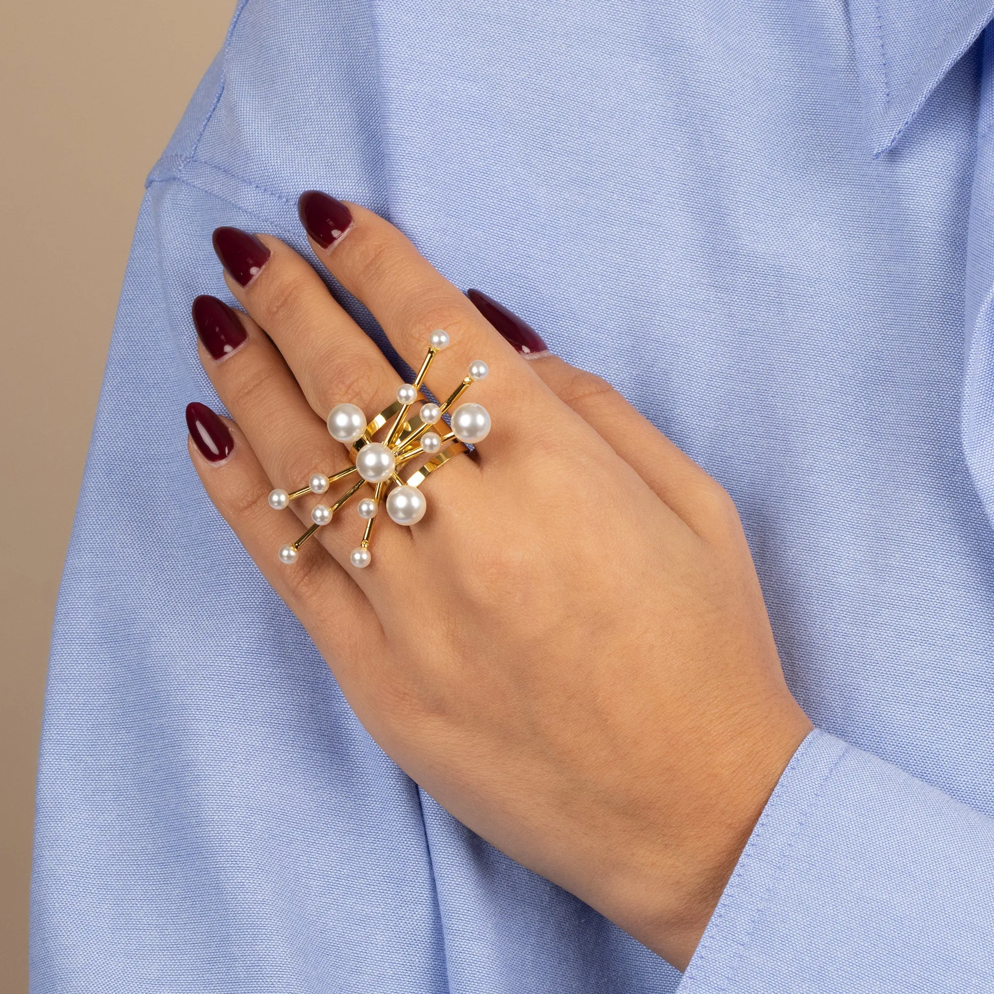 Multi Size Pearl Statement Ring