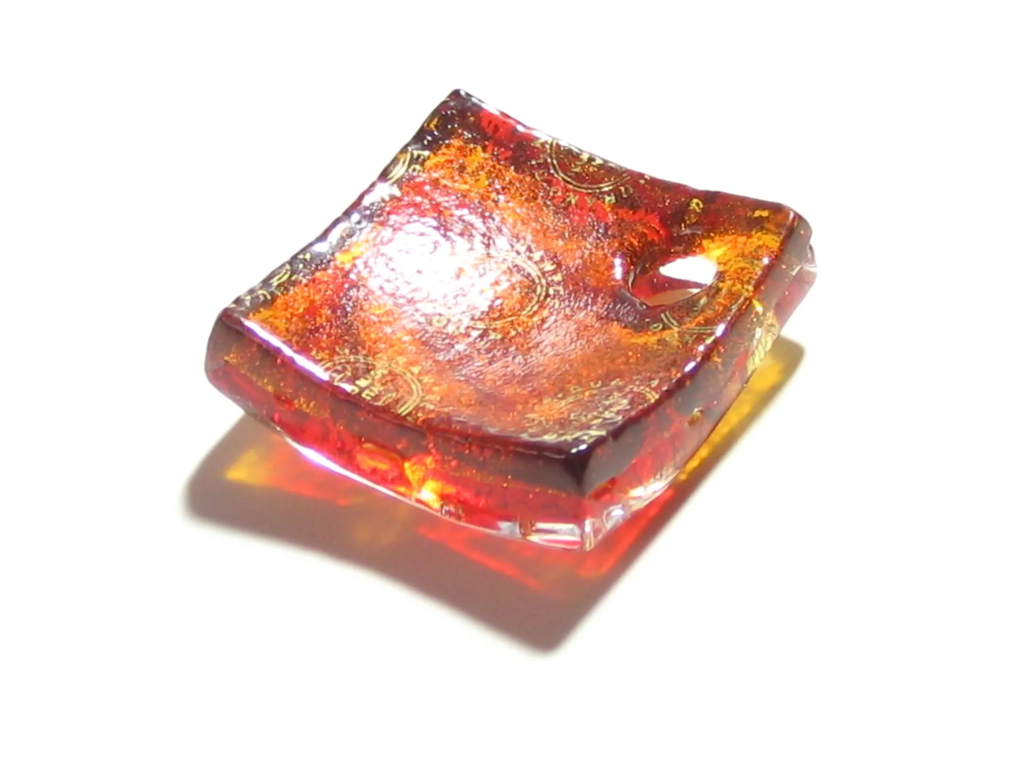 Murano Glass Cherry Red and Gold Zebra Diamond Pendant Necklace, Marked Murano