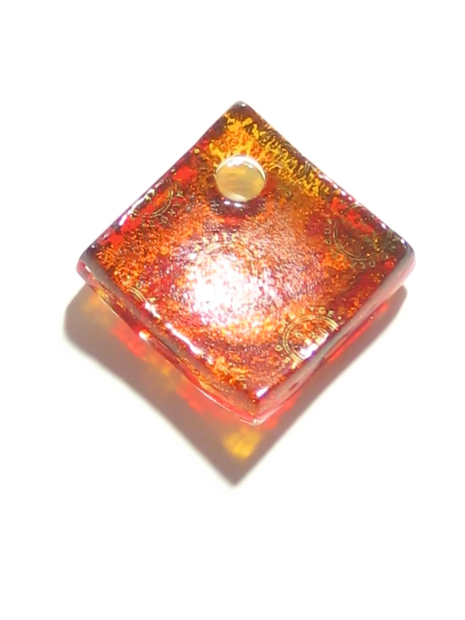 Murano Glass Cherry Red and Gold Zebra Diamond Pendant Necklace, Marked Murano