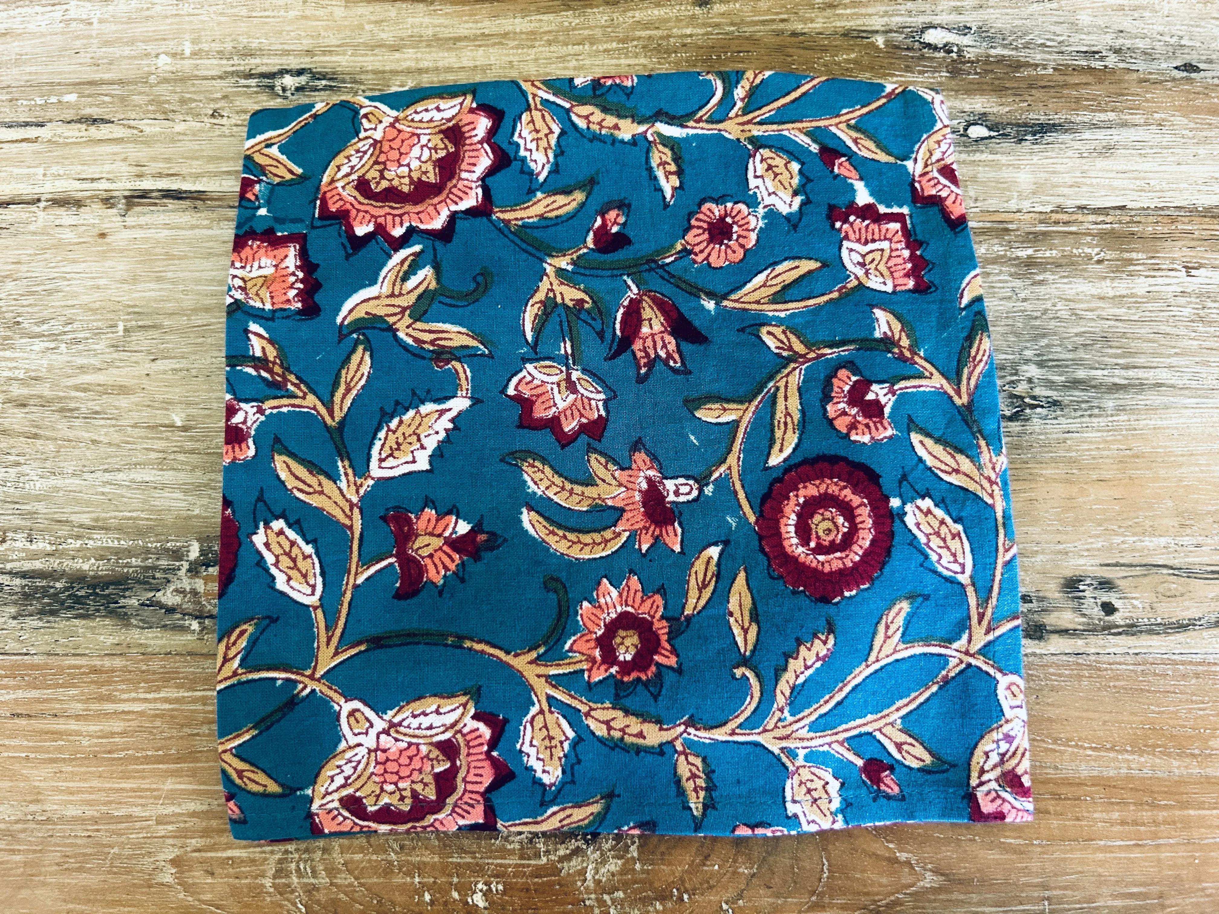 Napkin - Deep Sea Blue & Red Floral