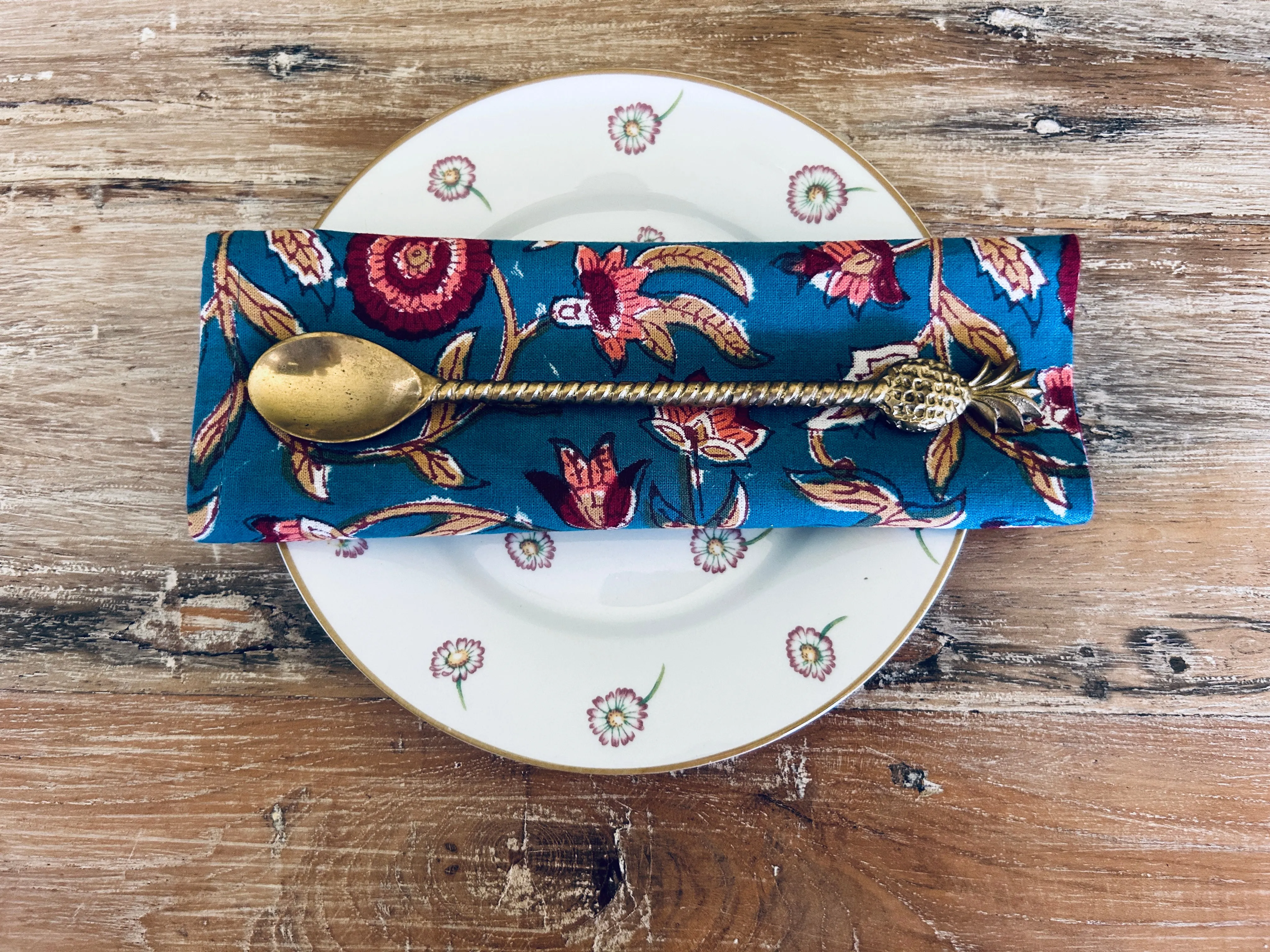 Napkin - Deep Sea Blue & Red Floral