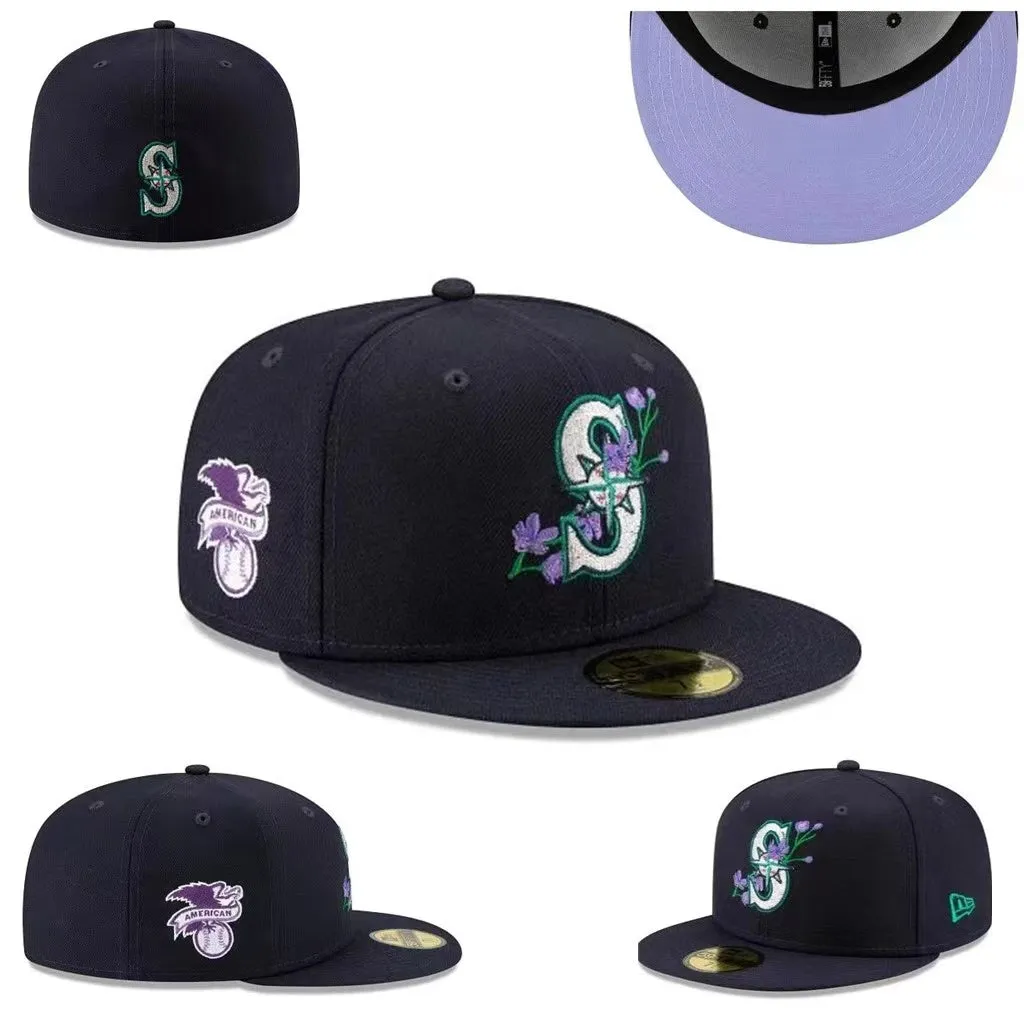 Navy Seattle Mariners Hat with Floral Design and Side Patch