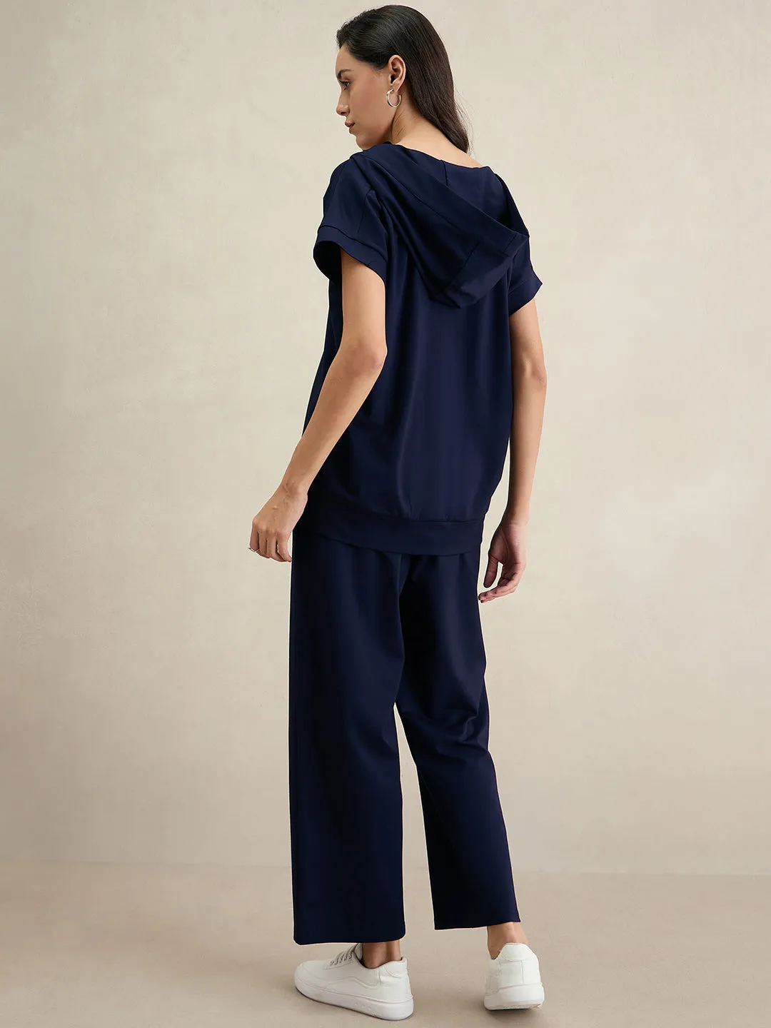 Navy Travel Hoodie With Straight Pant Co-Ord Set