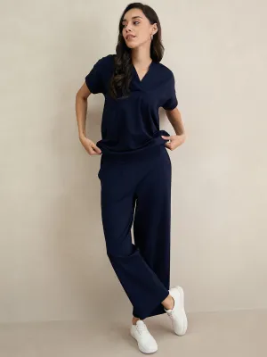 Navy Travel Hoodie With Straight Pant Co-Ord Set