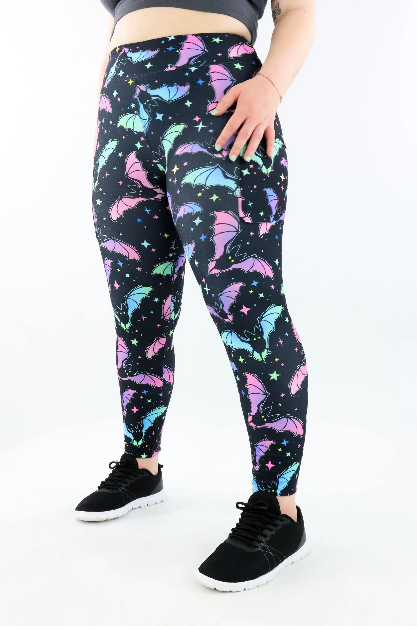 Neon Bats- Casual - Regular Full Leggings - Pockets