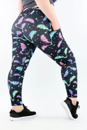 Neon Bats- Casual - Regular Full Leggings - Pockets