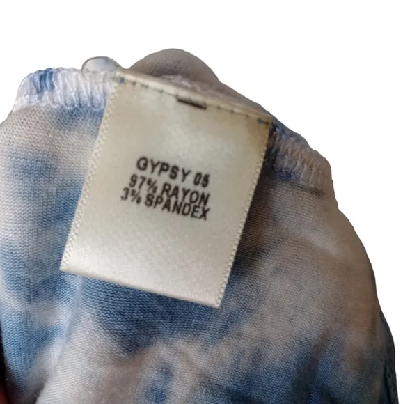 NEW GYPSY 05 Tie Dye Dress Flowy Ruffle V Neck Ruffle Blue Cloud Tie Dye SZ XS