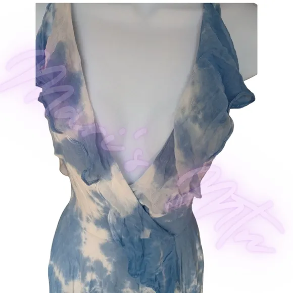 NEW GYPSY 05 Tie Dye Dress Flowy Ruffle V Neck Ruffle Blue Cloud Tie Dye SZ XS