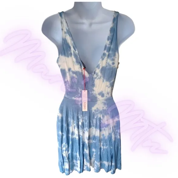 NEW GYPSY 05 Tie Dye Dress Flowy Ruffle V Neck Ruffle Blue Cloud Tie Dye SZ XS