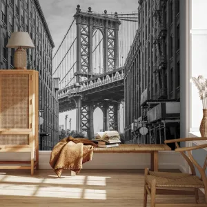 New York Bridge Wallpaper Mural - Black and White