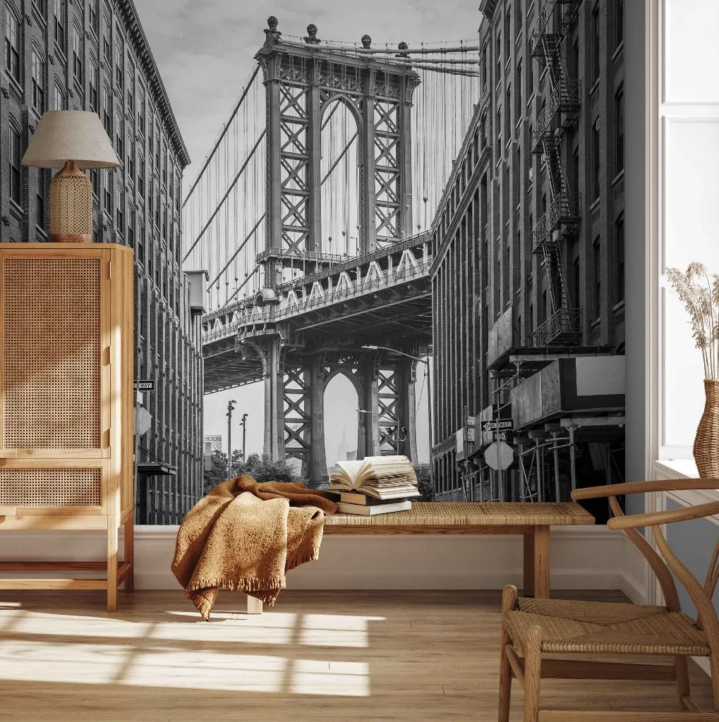 New York Bridge Wallpaper Mural - Black and White