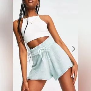 NWT Free People Summertime Blues Knit Short in Hint Of Sky Crochet Tie Waist