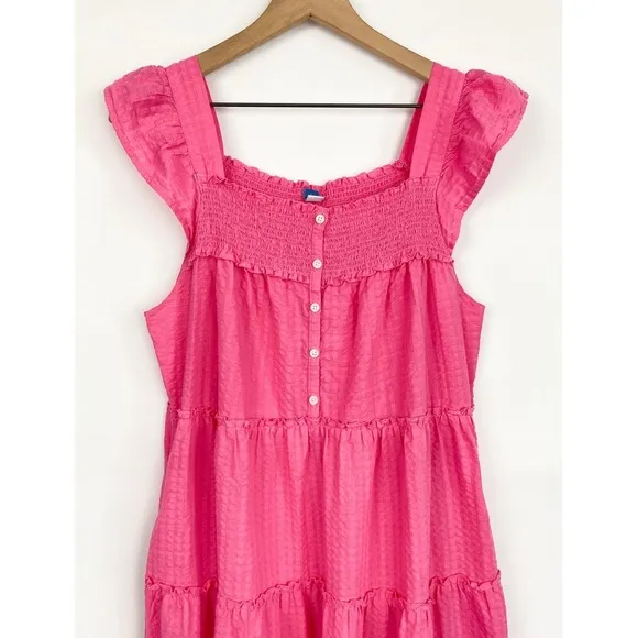 Old Navy Flutter Sleeve Tiered Smocked Midi Swing Dress, Pink - Size L
