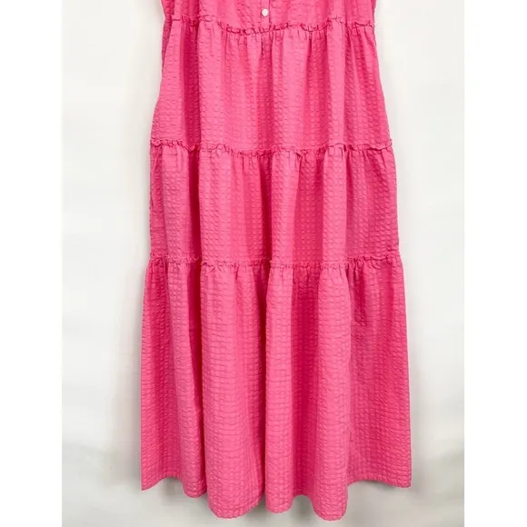 Old Navy Flutter Sleeve Tiered Smocked Midi Swing Dress, Pink - Size L