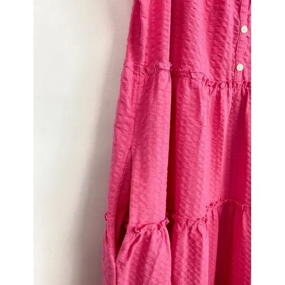 Old Navy Flutter Sleeve Tiered Smocked Midi Swing Dress, Pink - Size L