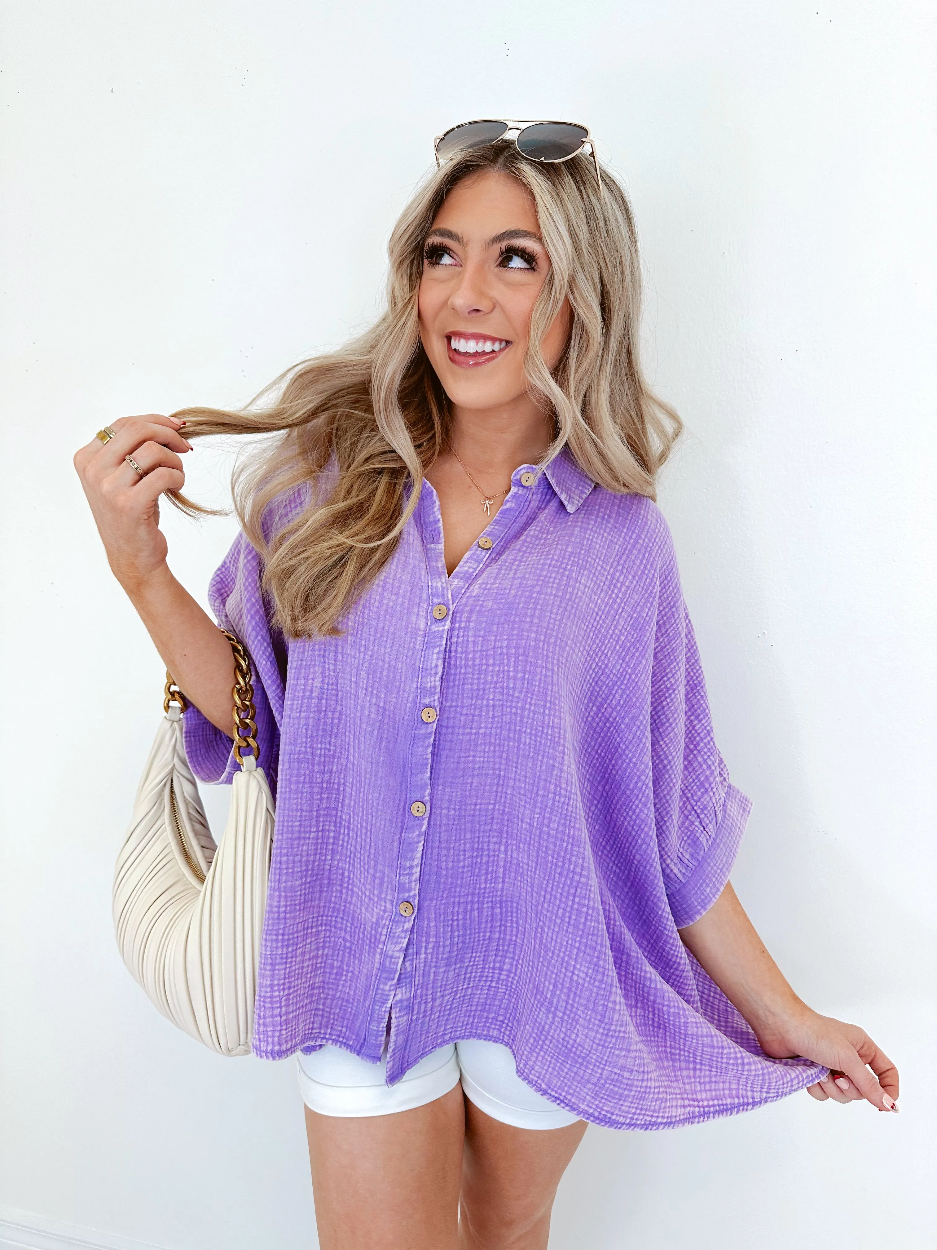 Ollie Oversized Button Front Shirt - Lavender