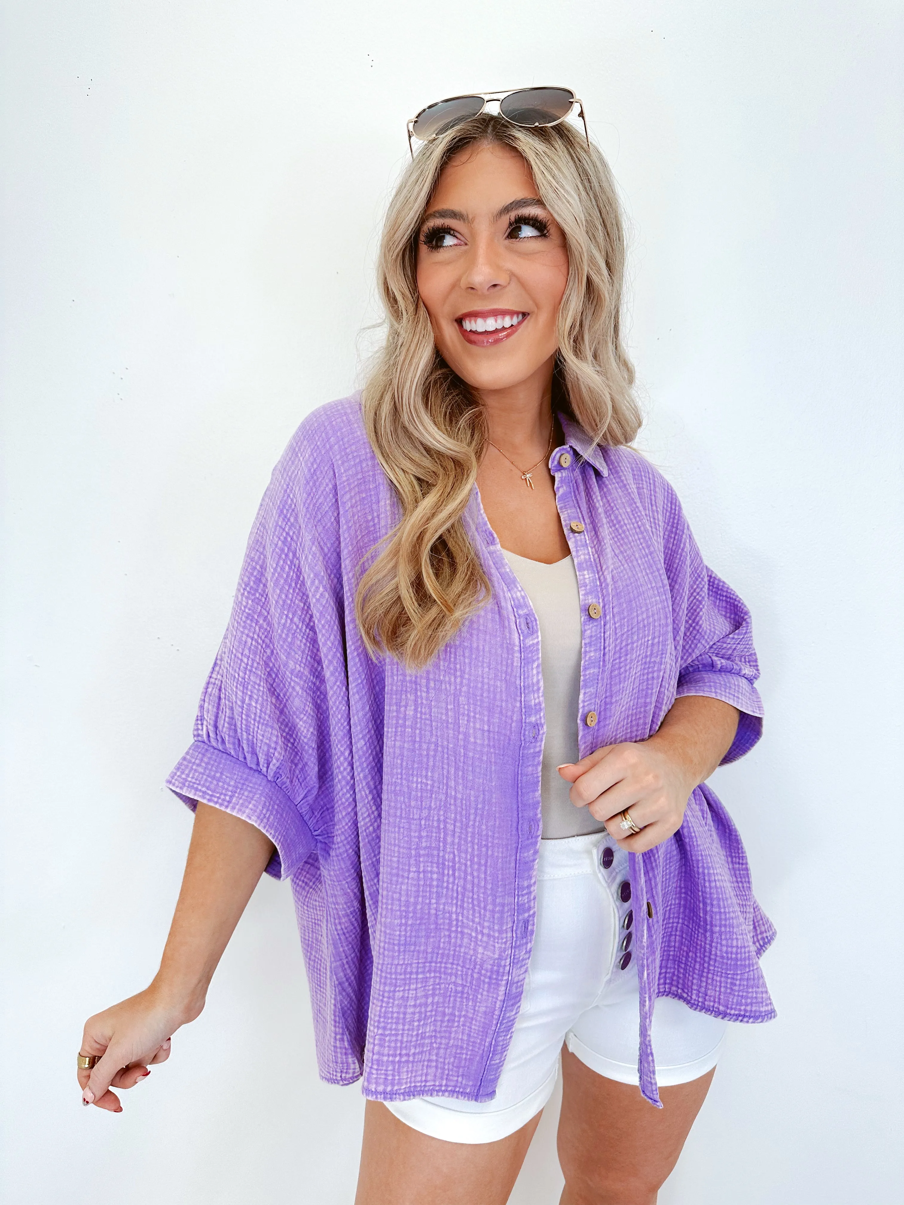 Ollie Oversized Button Front Shirt - Lavender