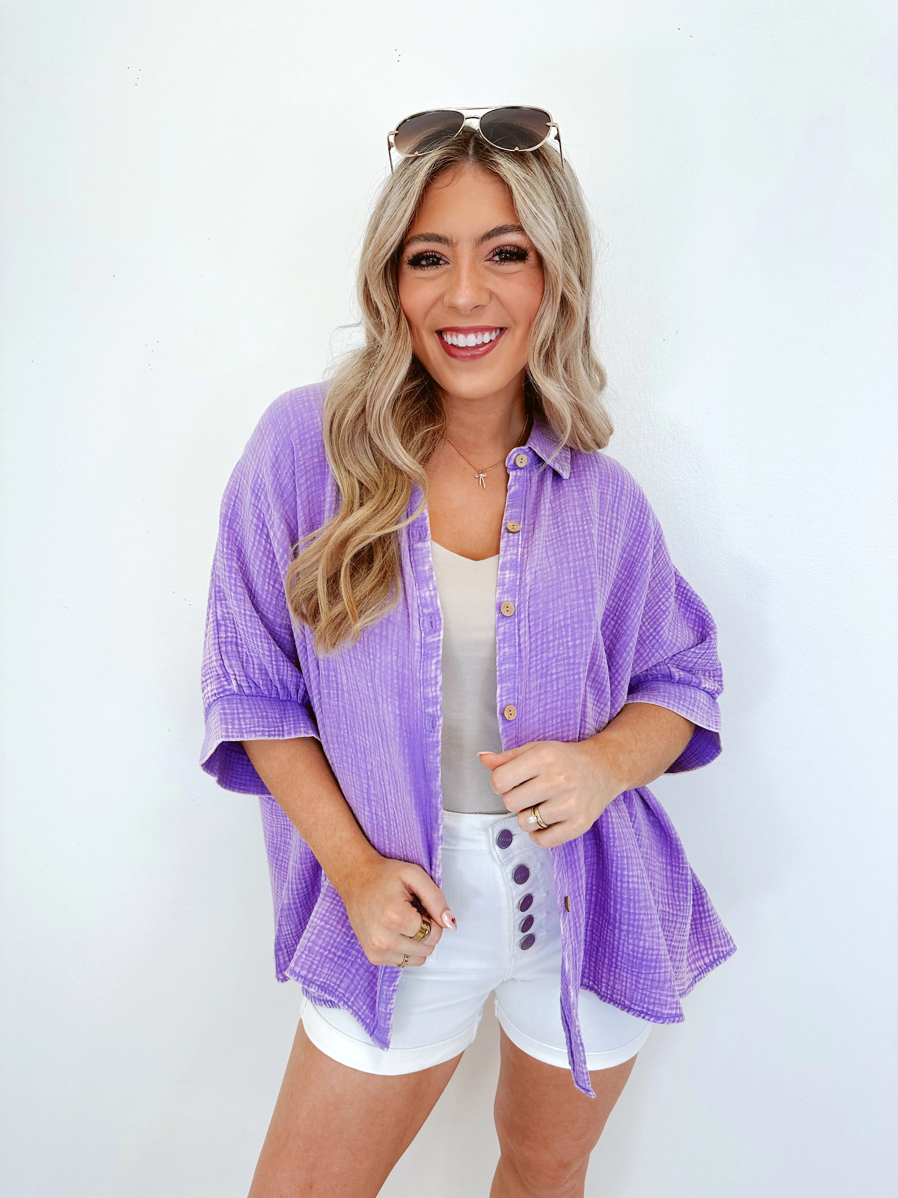 Ollie Oversized Button Front Shirt - Lavender