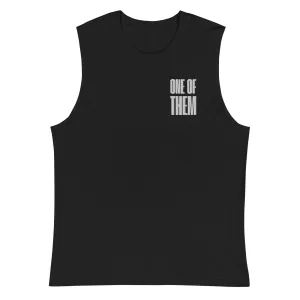 One of Them Embroidered Left Chest Design on Black Relaxed Fit Sleeveless Tank Top