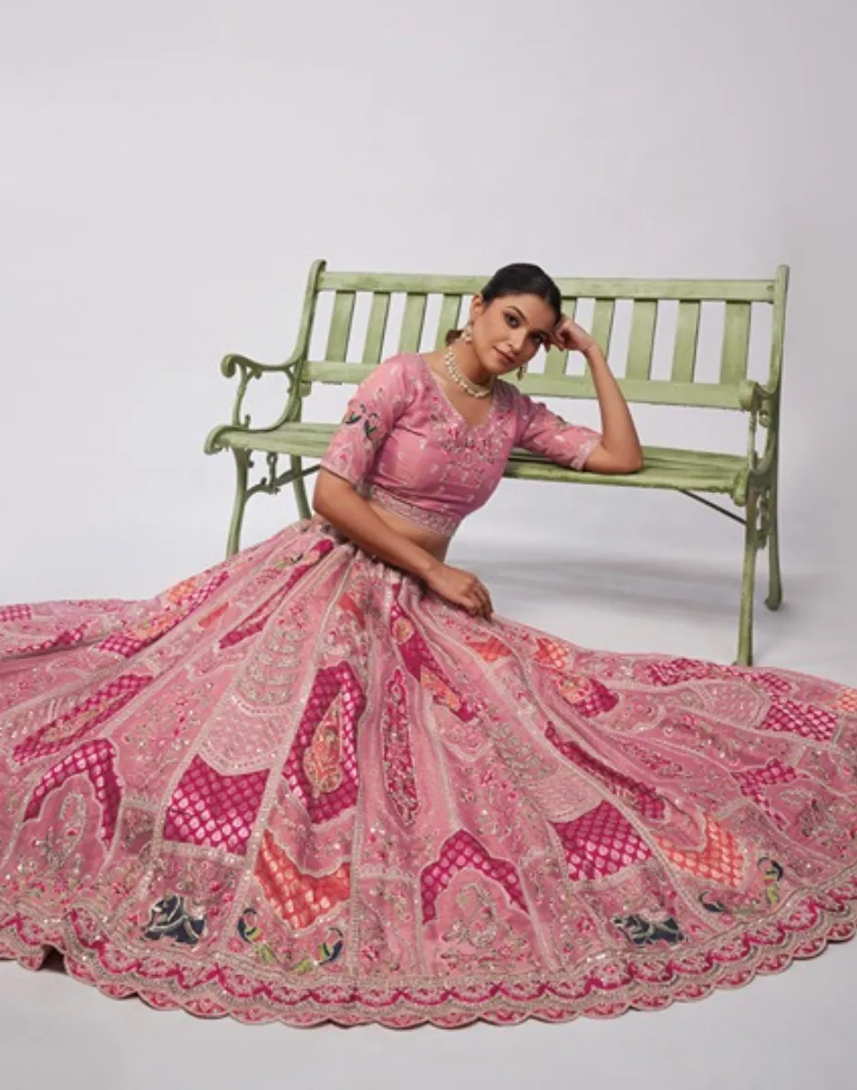 Organza Silk intricate Paisley Motifs Traditional Embroidered Lehenga