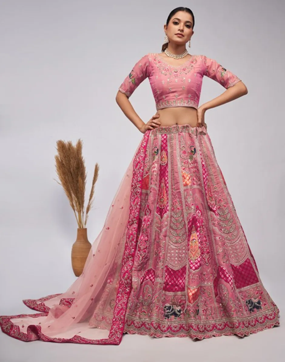 Organza Silk intricate Paisley Motifs Traditional Embroidered Lehenga