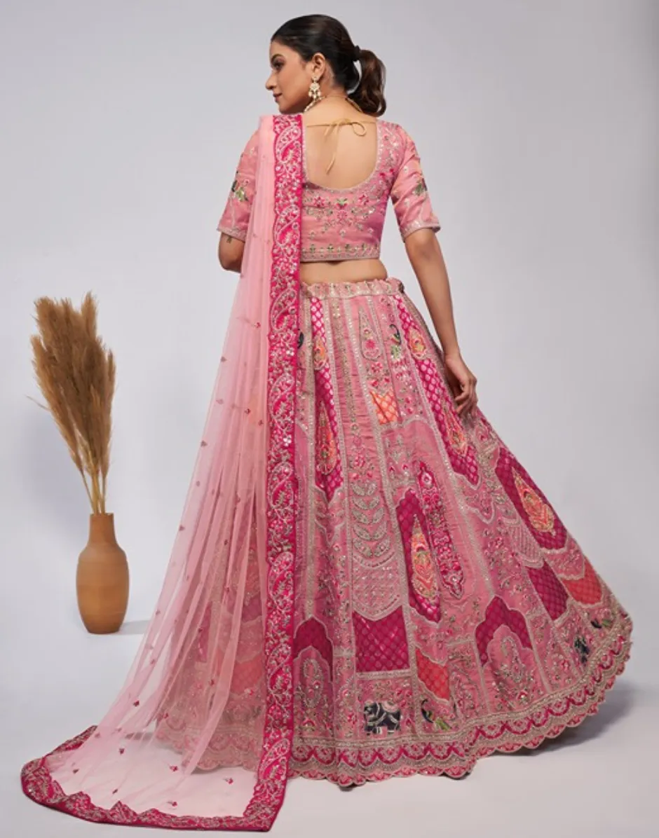 Organza Silk intricate Paisley Motifs Traditional Embroidered Lehenga