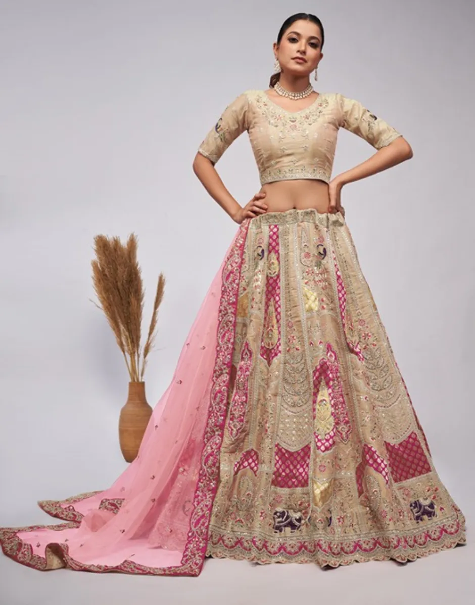 Organza Silk intricate Paisley Motifs Traditional Embroidered Lehenga