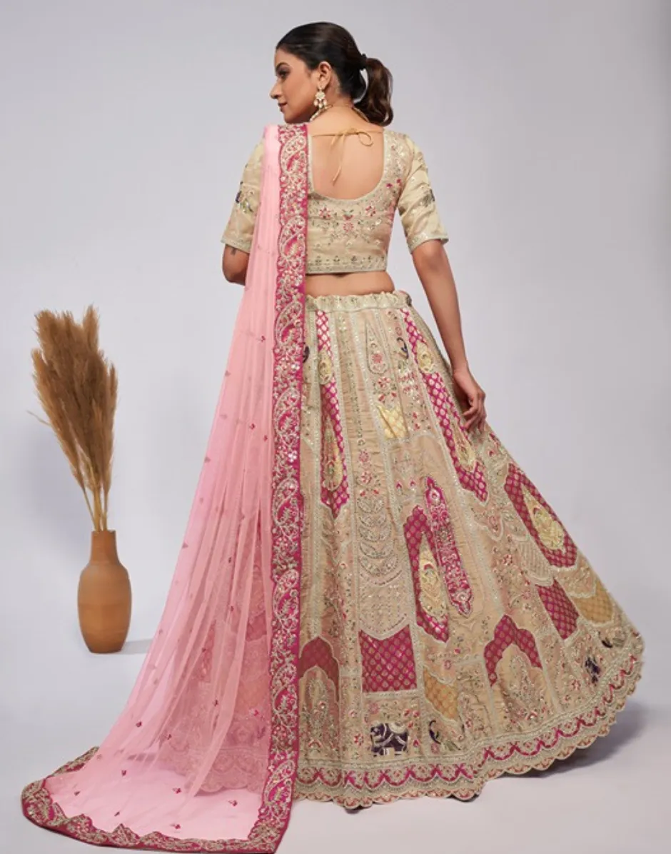 Organza Silk intricate Paisley Motifs Traditional Embroidered Lehenga
