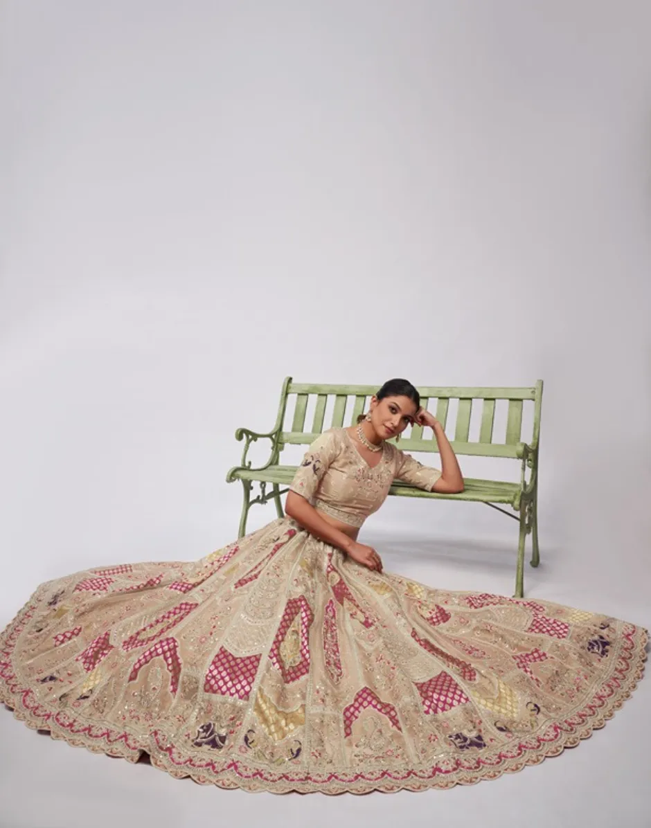 Organza Silk intricate Paisley Motifs Traditional Embroidered Lehenga