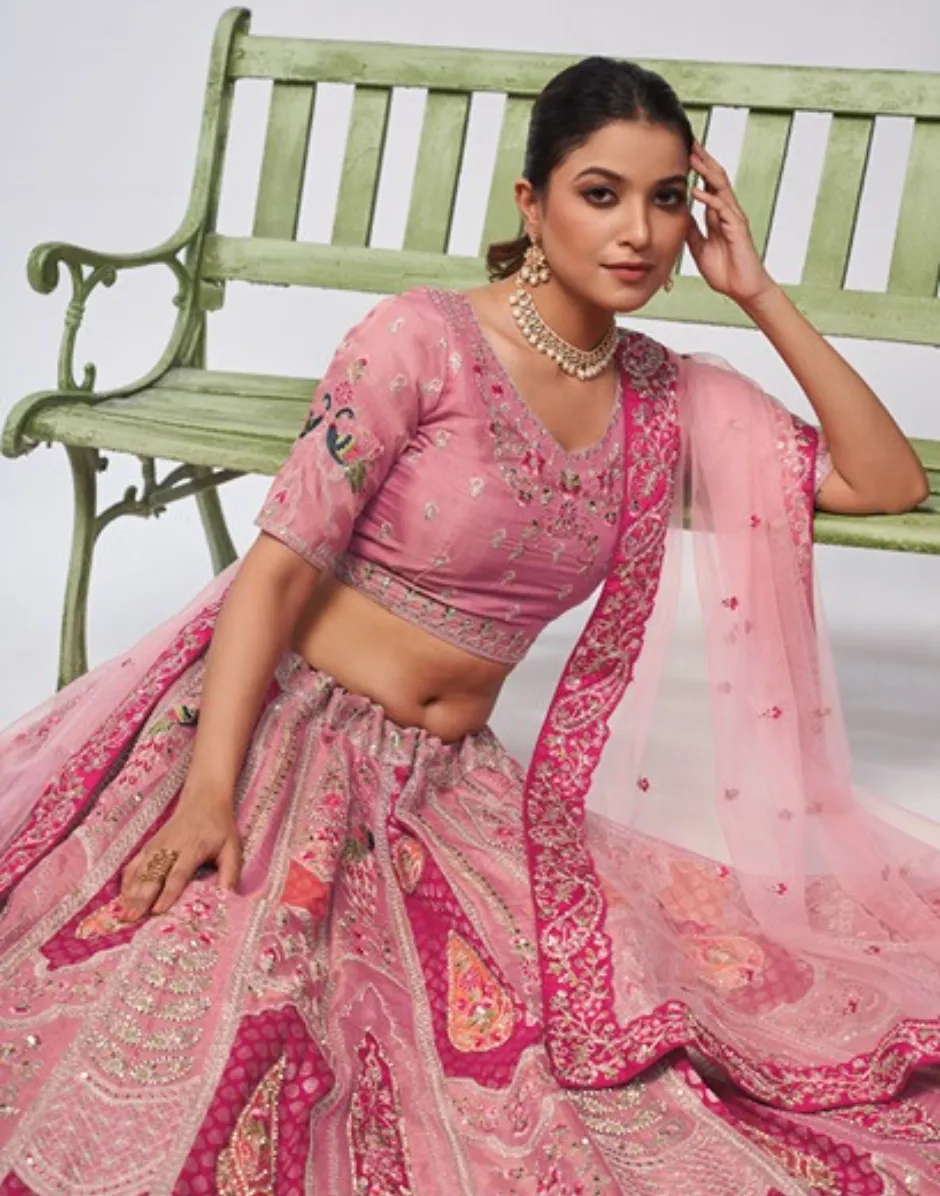 Organza Silk intricate Paisley Motifs Traditional Embroidered Lehenga