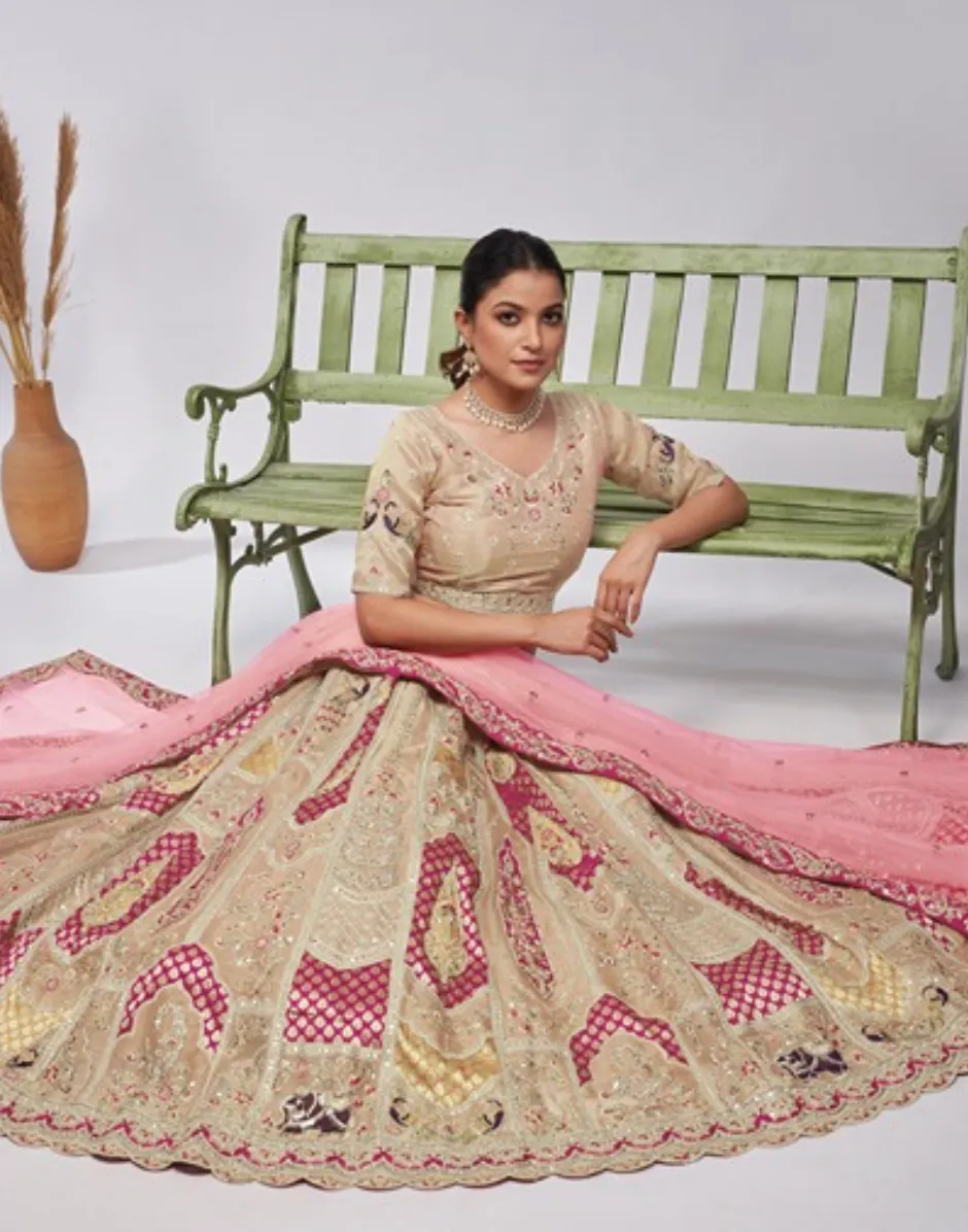 Organza Silk intricate Paisley Motifs Traditional Embroidered Lehenga