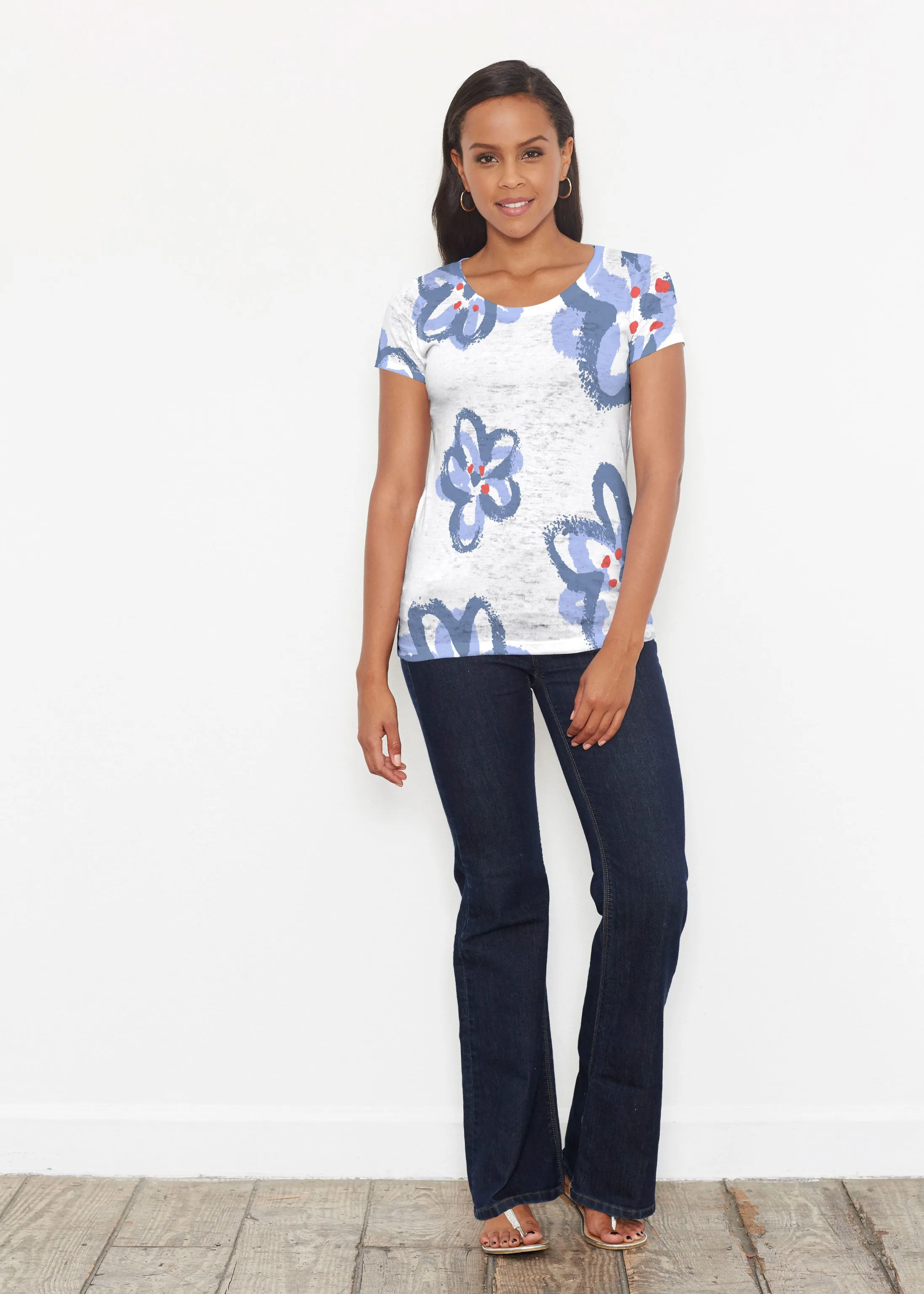 Painted Blooms (25068) ~ Signature Short Sleeve Scoop Shirt