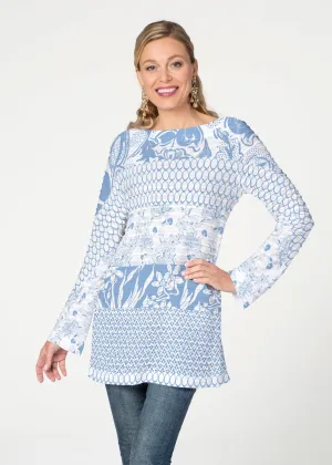 Patchwork Blue (7902) ~ Banded Boatneck Tunic